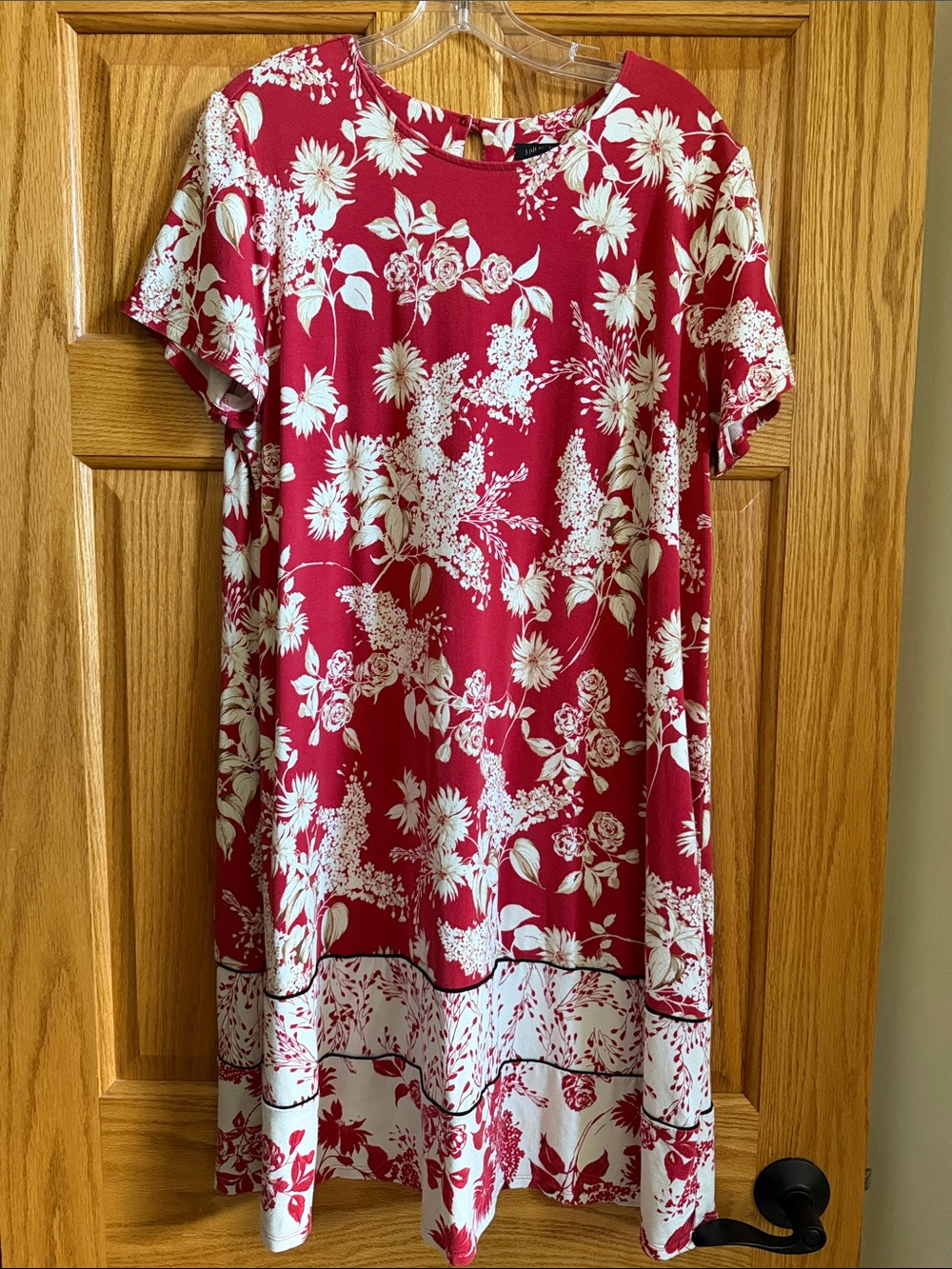 J Jill Dress Womens Large Red Floral Midi Wearever Collection Resort Boho Preppy